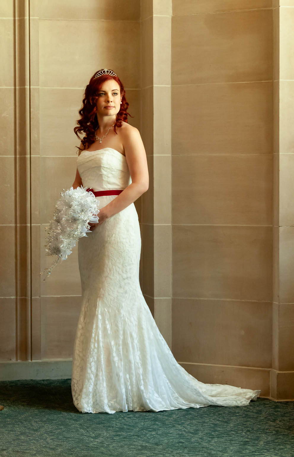 SF City Hall: Full length bridal portrait. Window Light Portrait, color