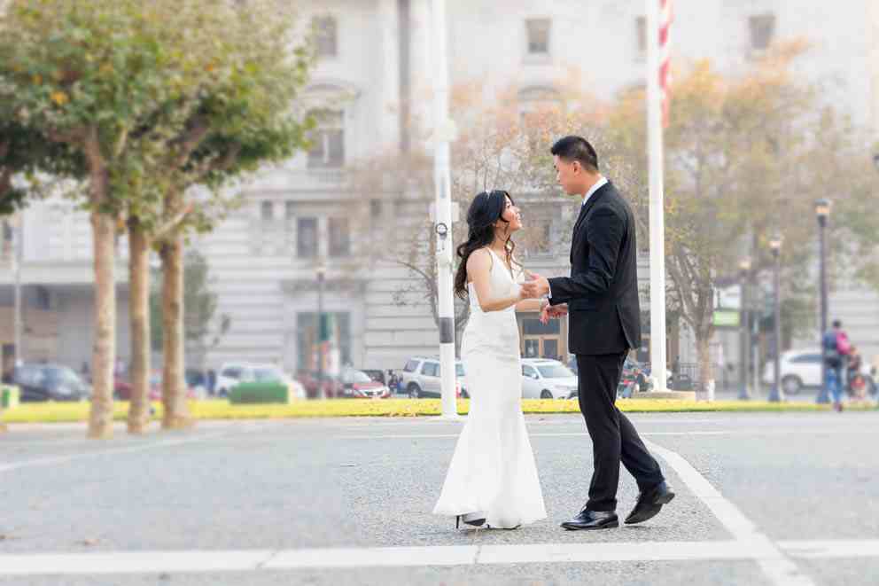 Bride and Groom outside City Hall, SF